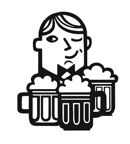 Vector illustration of Man with Mugs of Beer