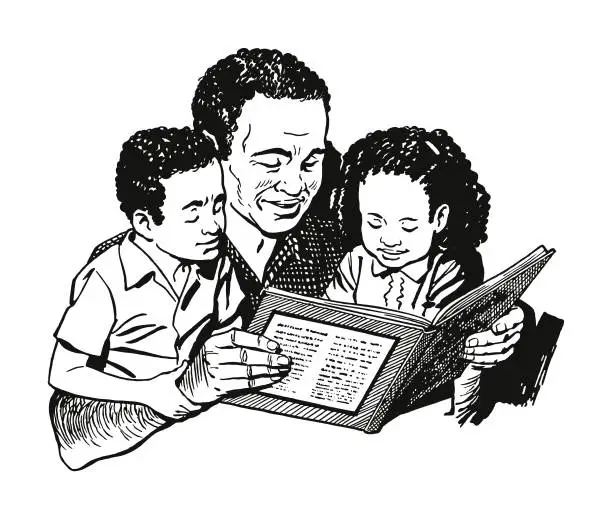 Vector illustration of Father Reading to Children