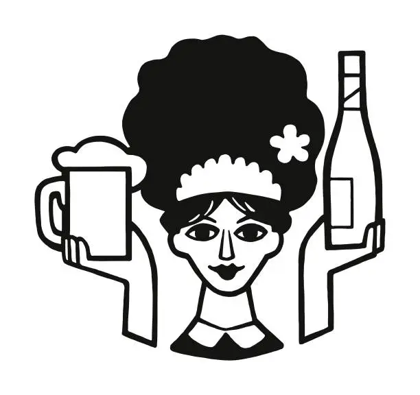 Vector illustration of Woman Holding Beer