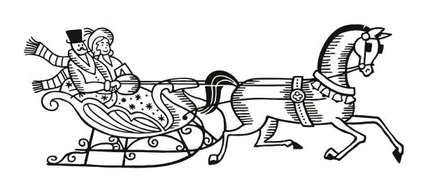 Vector illustration of Couple on a Sleighride