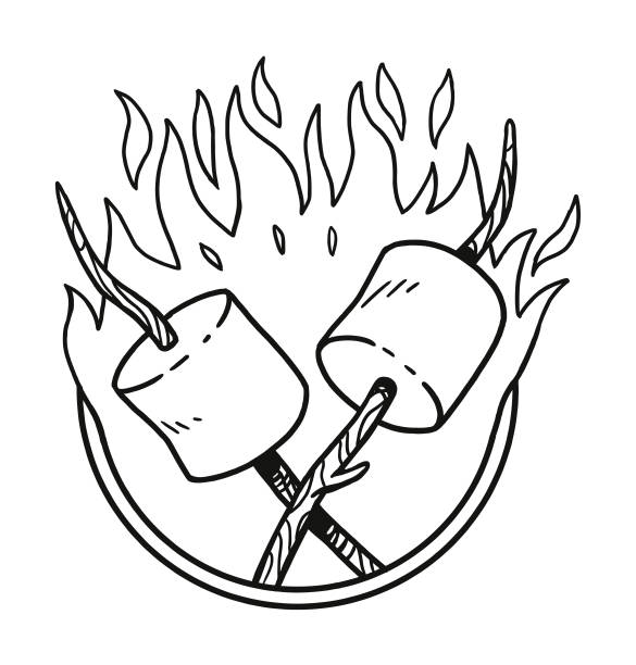 tosty marshmallows na patykach - roasted stock illustrations