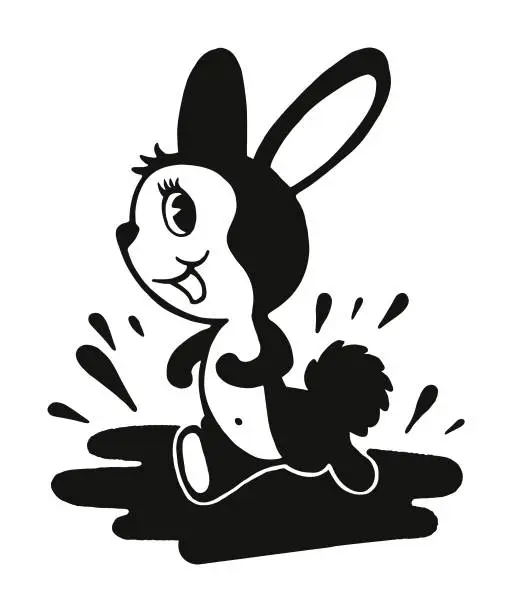 Vector illustration of Cute Rabbit Running Through a Puddle