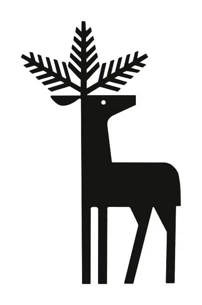 Vector illustration of Deer with Evergreen Branches for Antlers