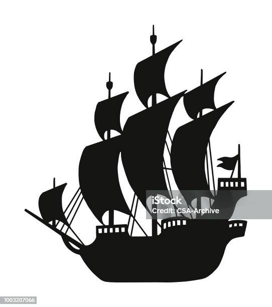 Silhouette Of A Pirate Ship Stock Illustration - Download Image Now - Ship, Pirate - Criminal, Nautical Vessel
