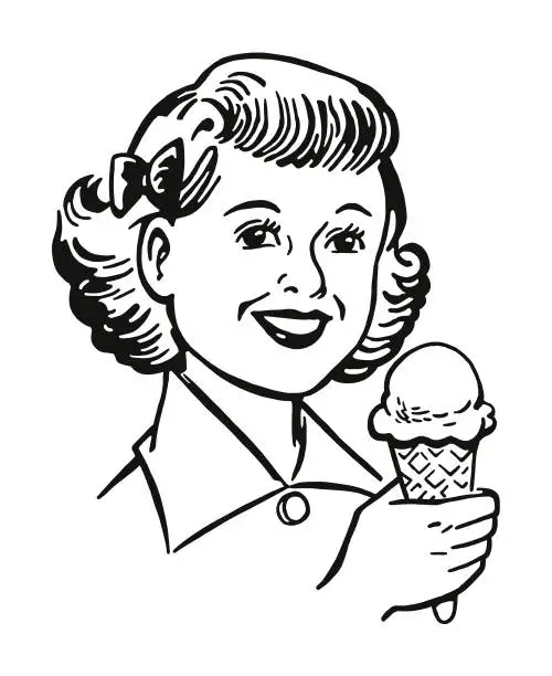 Vector illustration of Girl Eating Ice Cream