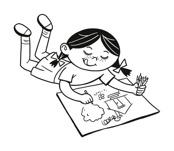 Vector illustration of Girl Drawing a Picture