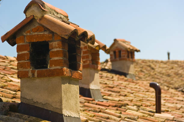istock Tile roof with chimneys, Italy 1003209840
