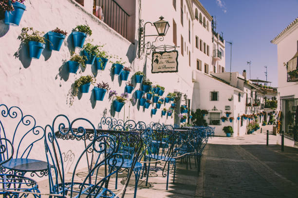 Street. Street. A street in the city of Mijas. Costa del Sol, Andalusia, Spain. Picture taken – 15 july 2018. mijas pueblo stock pictures, royalty-free photos & images