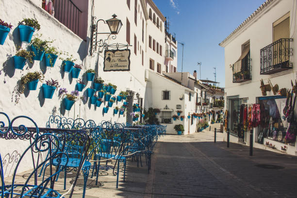 Street. Street. A street in the city of Mijas. Costa del Sol, Andalusia, Spain. Picture taken – 15 july 2018. mijas pueblo stock pictures, royalty-free photos & images