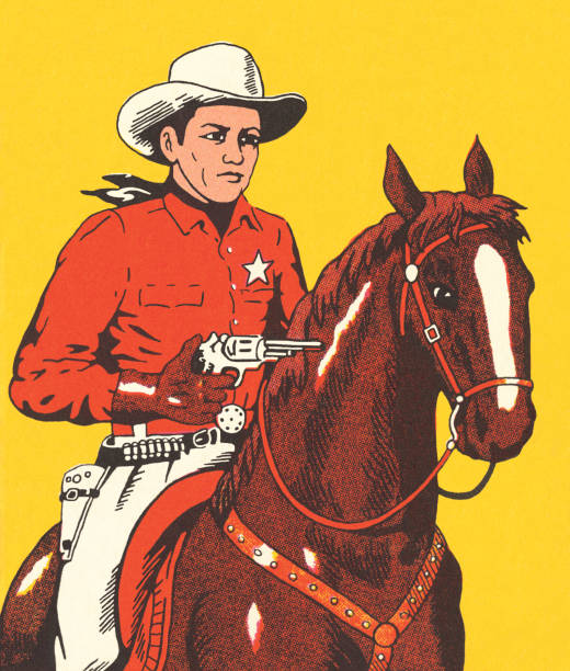 Cowboy Riding a Horse Cowboy Riding a Horse sheriff illustrations stock illustrations