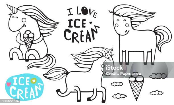 Unicorn Ice Cream Outline Coloring Page Stock Illustration - Download Image Now - Animal, Art, Backgrounds