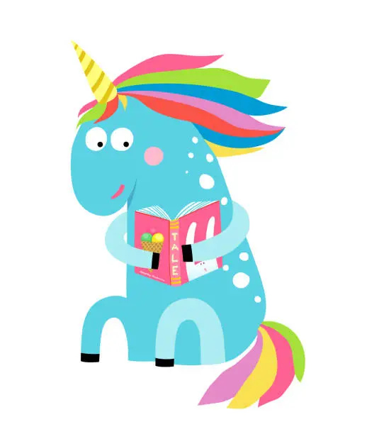 Vector illustration of Cute Unicorn Reading a Book