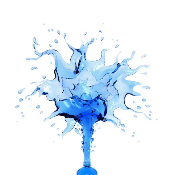 istock Liquid fresh blue water splash out of bottle isolated on white background. 1003231996
