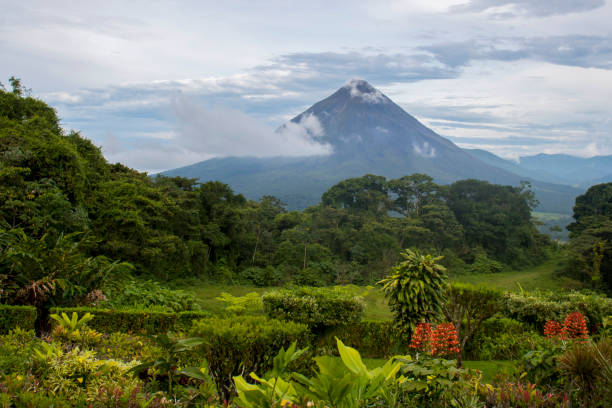 istock Arenal Volcano background and Jungle foreground 1003235766