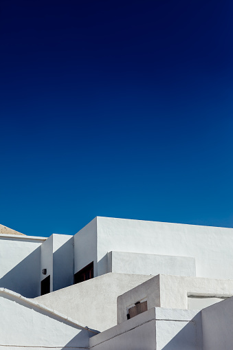 Abstract fragment of white architecture house in Lanzarote. Traditional building exterior. background
