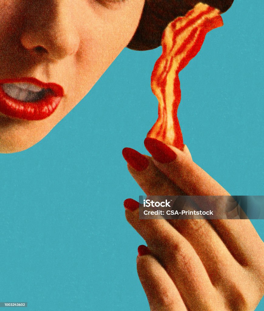 Woman Holding a Piece of Bacon Bacon stock illustration