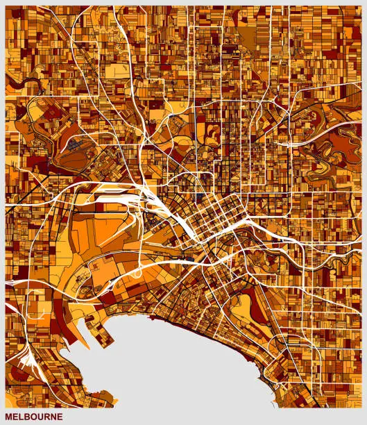 Vector illustration of art Illustration style Melbourne city map
