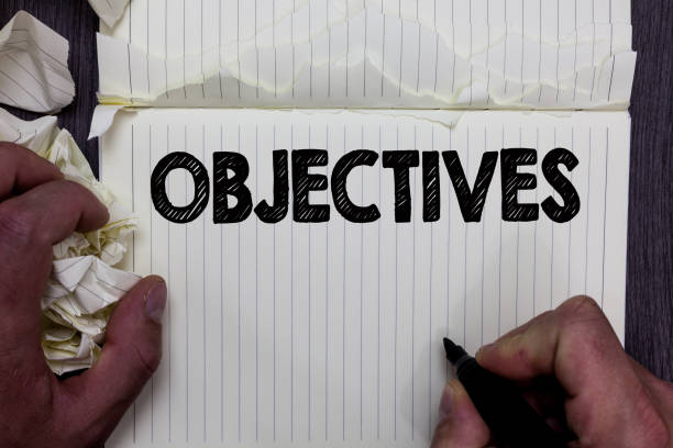 istock Handwriting text writing Objectives. Concept meaning Goals planned to be achieved Desired targets Company missions Notebook register handwork line drawing child learn study tear pages. 1003272386