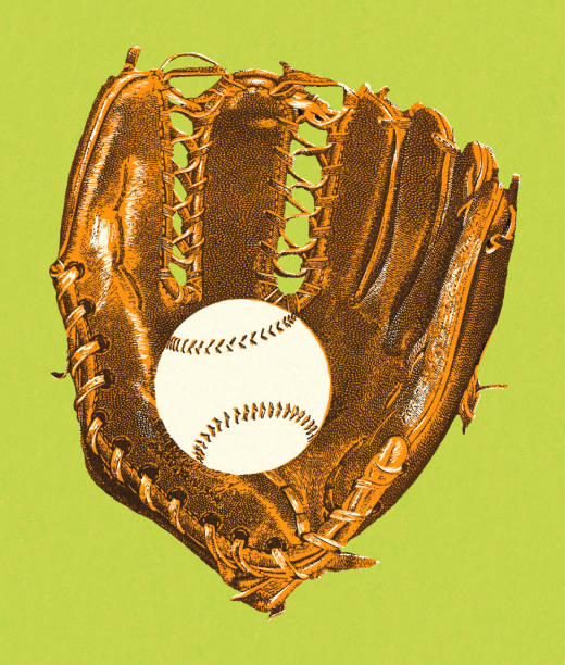 ilustraciones, imágenes clip art, dibujos animados e iconos de stock de béisbol y guante de béisbol - baseball glove baseball baseballs old fashioned