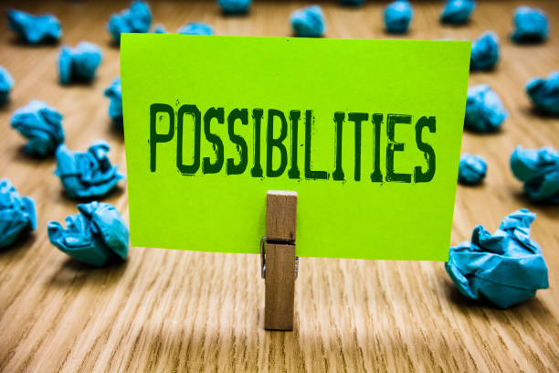 istock Word writing text Possibilities. Business concept for Things that may happen or be the case State of being possible Paper cyan object thoughts crumpled papers ideas mistakes several tries. 1003278160