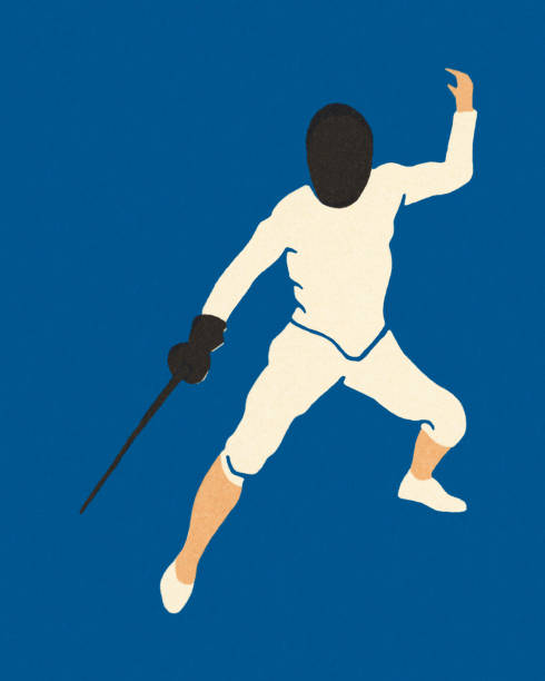 ilustraciones, imágenes clip art, dibujos animados e iconos de stock de esgrima  - fencing sport athlete sword