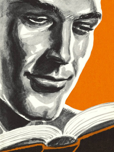 ilustrações de stock, clip art, desenhos animados e ícones de man reading a book - color image colored background close up human face