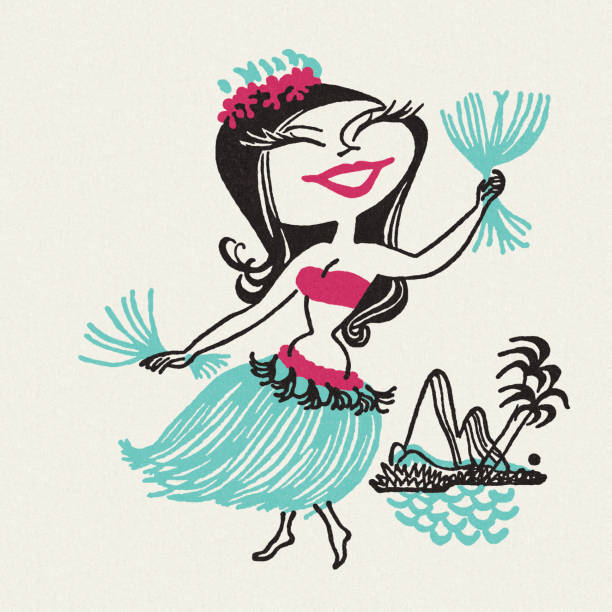 hula-tänzer - hawaii islands luau hula dancing hawaiian culture stock-grafiken, -clipart, -cartoons und -symbole