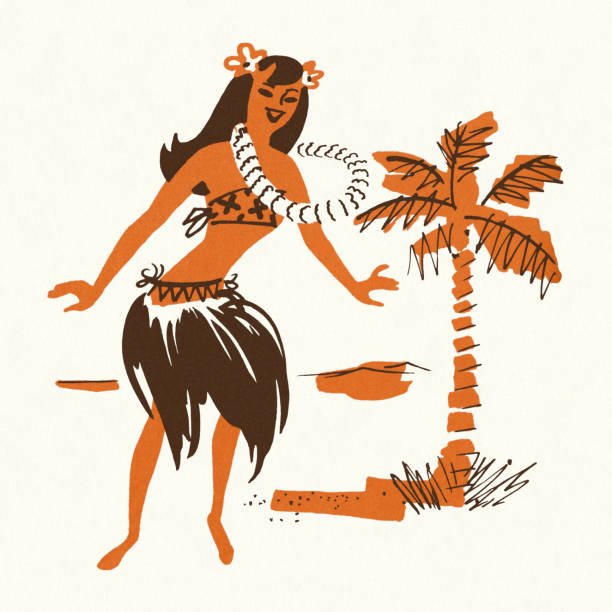 Hula Dancer and Palm Tree Hula Dancer and Palm Tree grass skirt stock illustrations