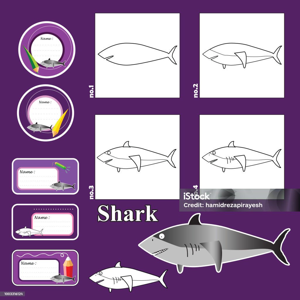 Ilustración de Tutorial De Dibujo Paso A Paso Juego Visual De Animales  Kidsfunny Y Etiquetas Y Las Etiquetas Cómo Dibujar Un Tiburón y más  Vectores Libres de Derechos de Animal - iStock