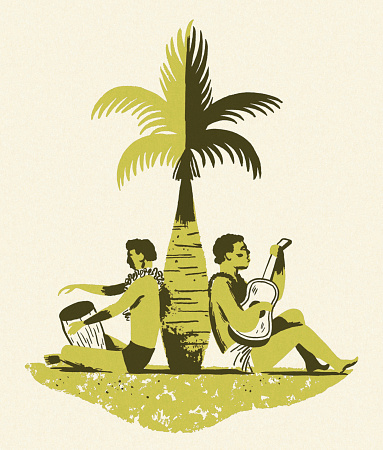 Two People Sitting Under a Palm Tree