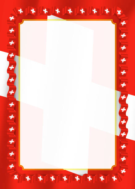 illustrazioni stock, clip art, cartoni animati e icone di tendenza di cornice e bordo della barra multifunzione con bandiera svizzera, elementi modello per il certificato e il diploma. vettore - people in the background swiss culture swiss flag switzerland
