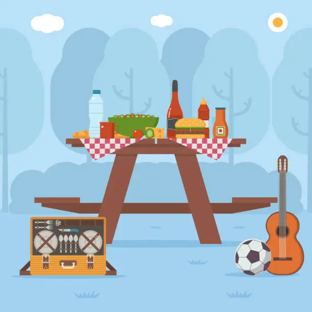 Vector illustration of Picnic Table in Public Park