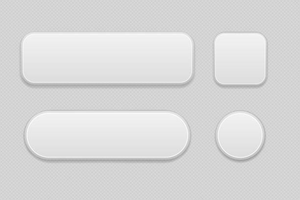 ilustrações de stock, clip art, desenhos animados e ícones de white set of buttons on gray background. oval, round and square web 3d icons - shape rectangle chrome interface icons