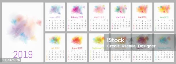 Ilustración de Calendario De Vector Diseño Acuarela 2019 y más Vectores Libres de Derechos de Calendario - Calendario, Pintura de acuarela, 2019