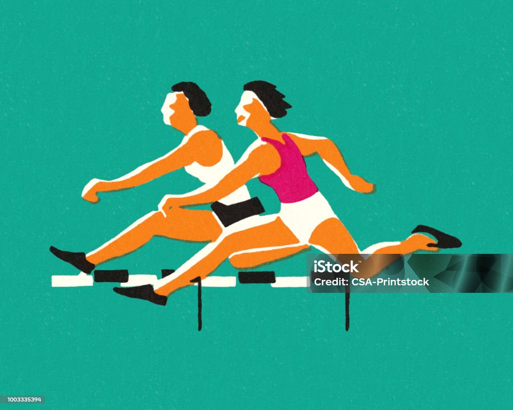 Two Athletes Running Hurdles Sport stock illustration