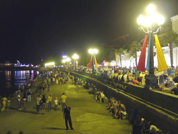 istock The evening promenade is lit by lanterns and is completely fille 1003343398