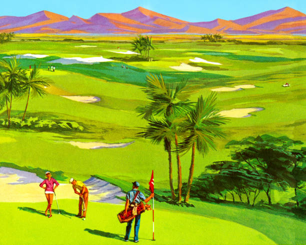 illustrazioni stock, clip art, cartoni animati e icone di tendenza di golf - golf landscape golf course tree