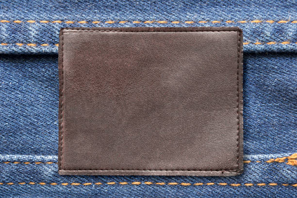 leere leder-label - leather patch denim jeans stock-fotos und bilder