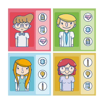 Set of People and work cartoons cards vector illustration graphic design