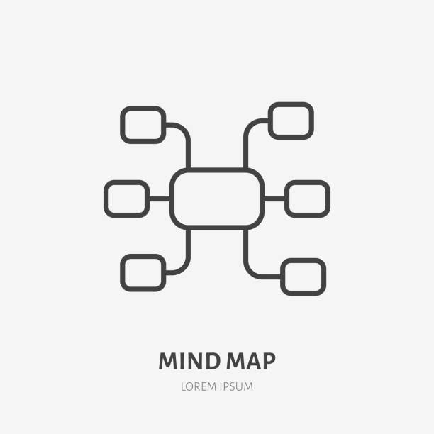 ilustrações, clipart, desenhos animados e ícones de mente mapa logotipo plano, gerenciamento de projetos, brainstorm ícone. ilustração em vetor visualização dados. cadastre-se para negócios infográfico - mindmap