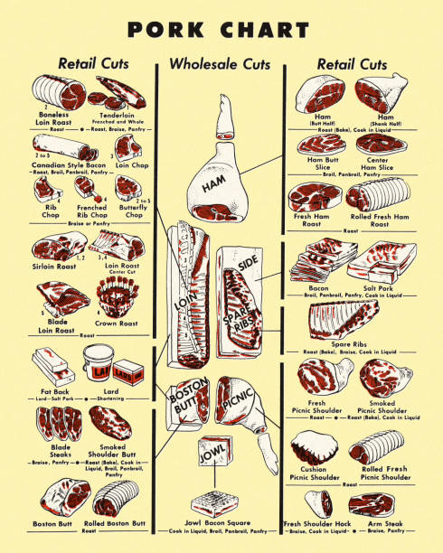 wykres wieprzowy - steak pork chop bacon stock illustrations