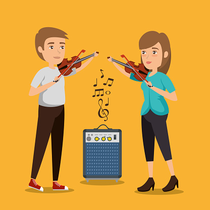 musician couple in concert vector illustration design