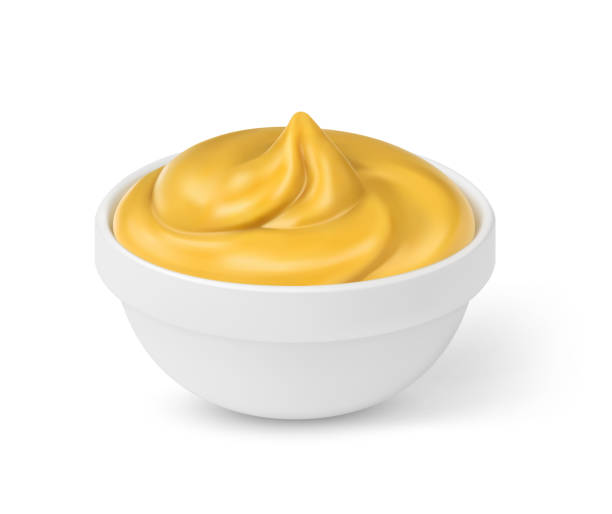 чаша с горчицей изолирована на белом фоне - honey mustard stock illustrations