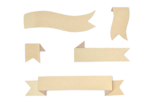 Ribbon label paper cut on white background - isolated