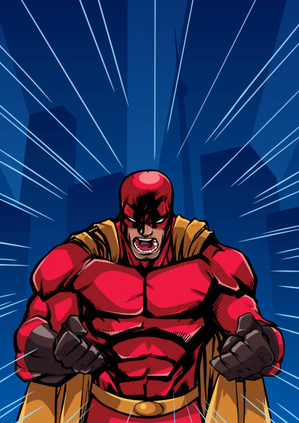 illustrations, cliparts, dessins animés et icônes de criant à fond de super-héros - superhero human muscle men city