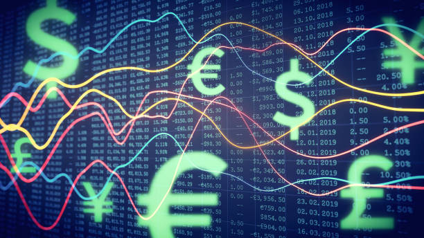 istock Financial report line chart with spreadsheet & currency symbols 1003380434