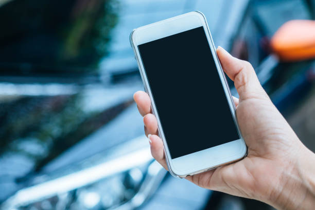 istock Woman hand holding smartphone with blank black screen. 1003385554