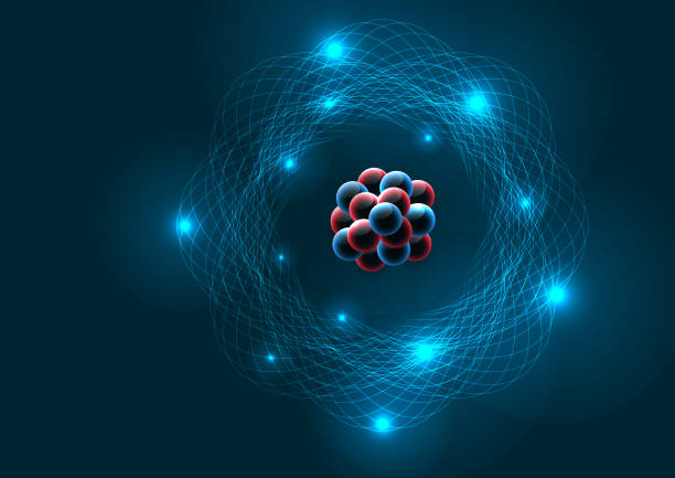 ilustrações de stock, clip art, desenhos animados e ícones de model of abstract atom structure. vector illustration - proton