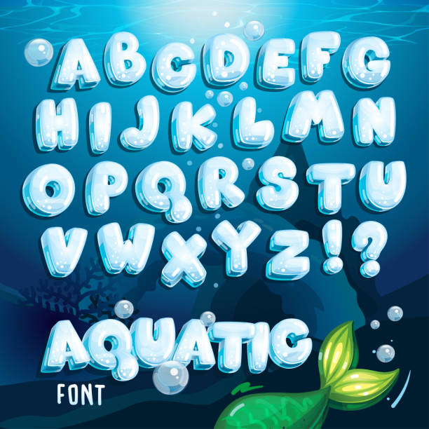aquatic font Cartoon vector water letters alphabet aquatic organism stock illustrations