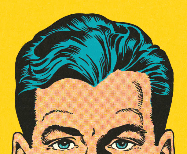 ilustraciones, imágenes clip art, dibujos animados e iconos de stock de recorta la cara de hombre - color image colored background close up human face